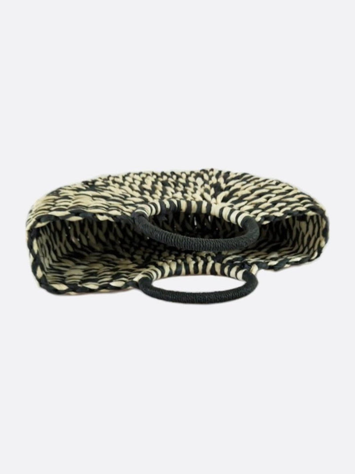 Black and white wicker basket bag